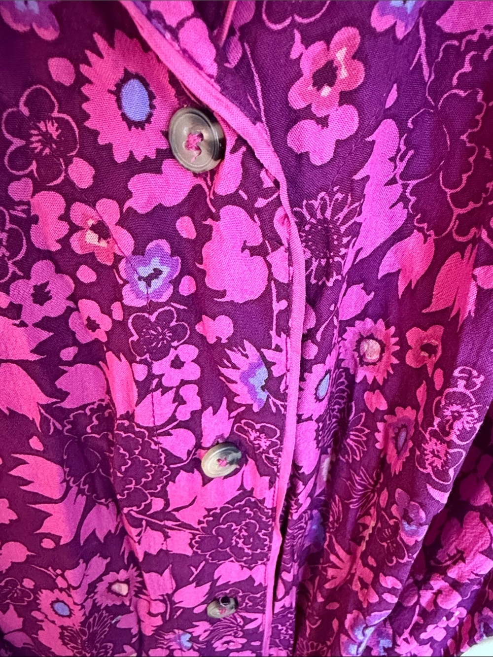 Anthropologie - Fuchsia and Purple Floral Button-Front Jumpsuit - Picture 4 of 9